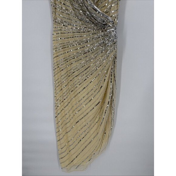 Mac Duggal Size 10 Nude Silver 5757 Sequined Sleeveless Midi Cocktail Dress New - Picture 6 of 13